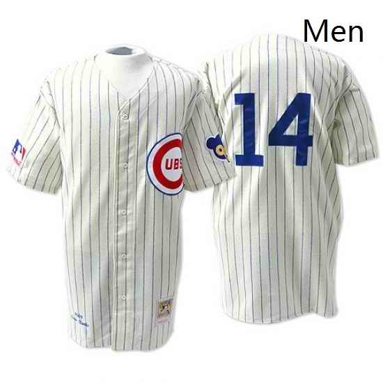 Mens Mitchell and Ness Chicago Cubs 14 Ernie Banks Replica White Throwback MLB Jersey